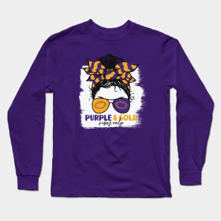 Purple and Gold Vibes Only Football Mom Messy Hair Gameday Long Sleeve T-Shirt